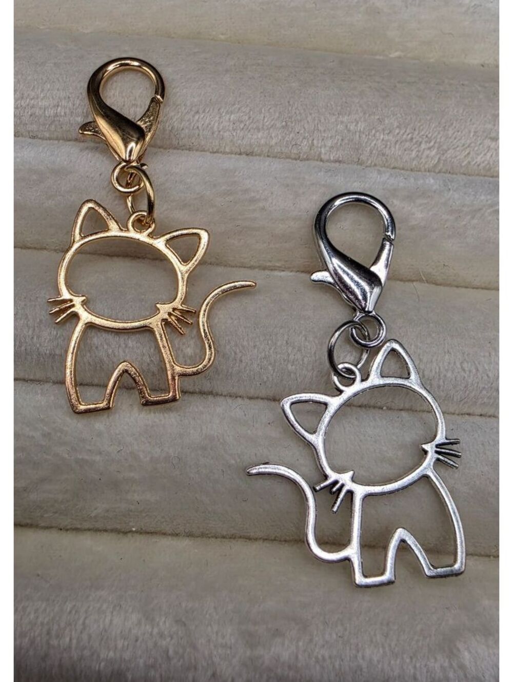 Gold and Silver Tone Cat Charm Keychain Set